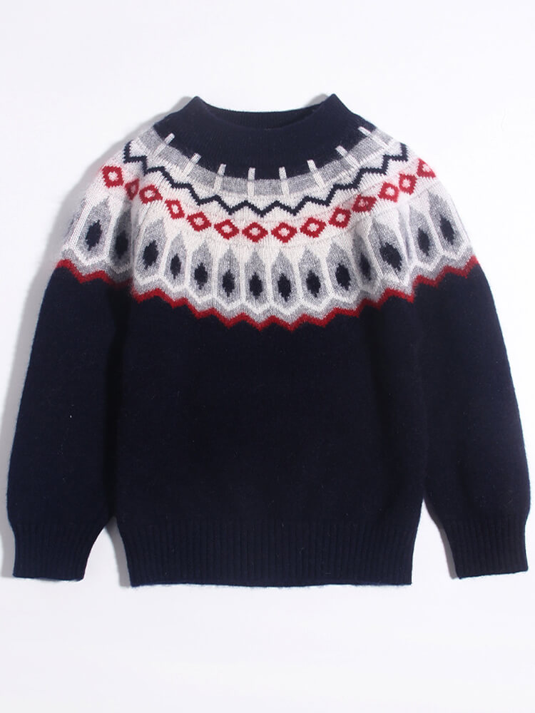 (image for) Kids Nordic Pattern Fair Isle Cashmere Crewneck Pullover Sweater